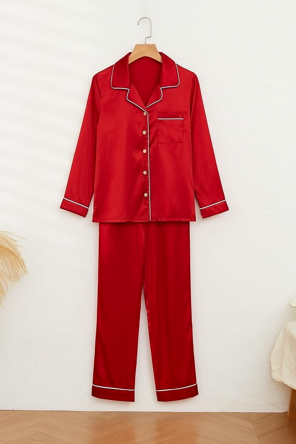 Men's Silk Night Suit - Red