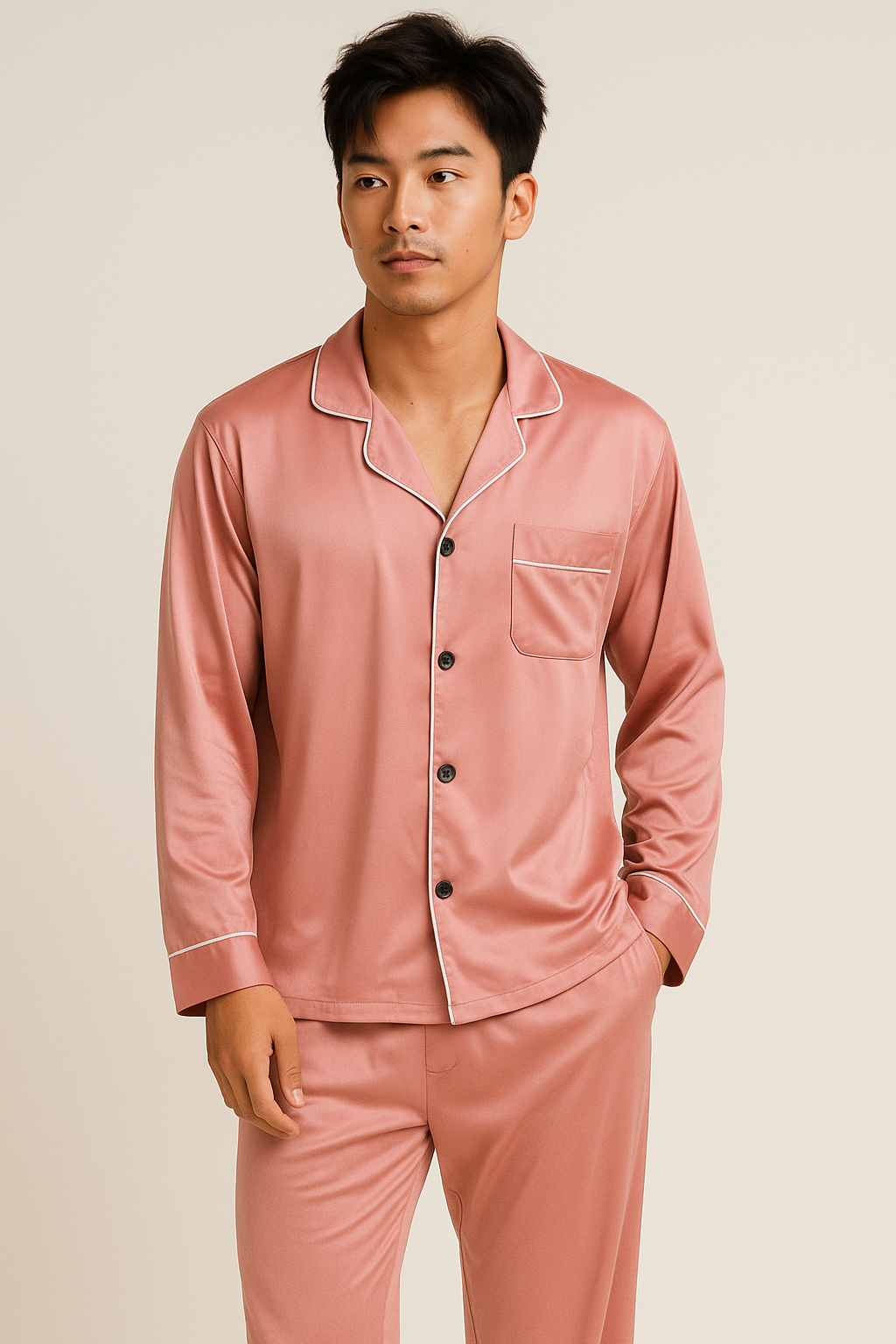 Men's Silk NIght Suit - Pink