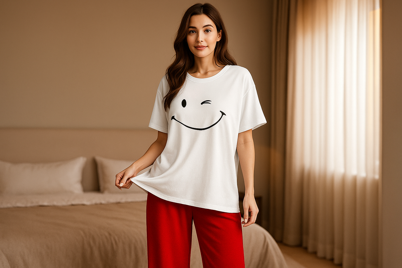Cute White Winni The Pooh Printed Night Suit
