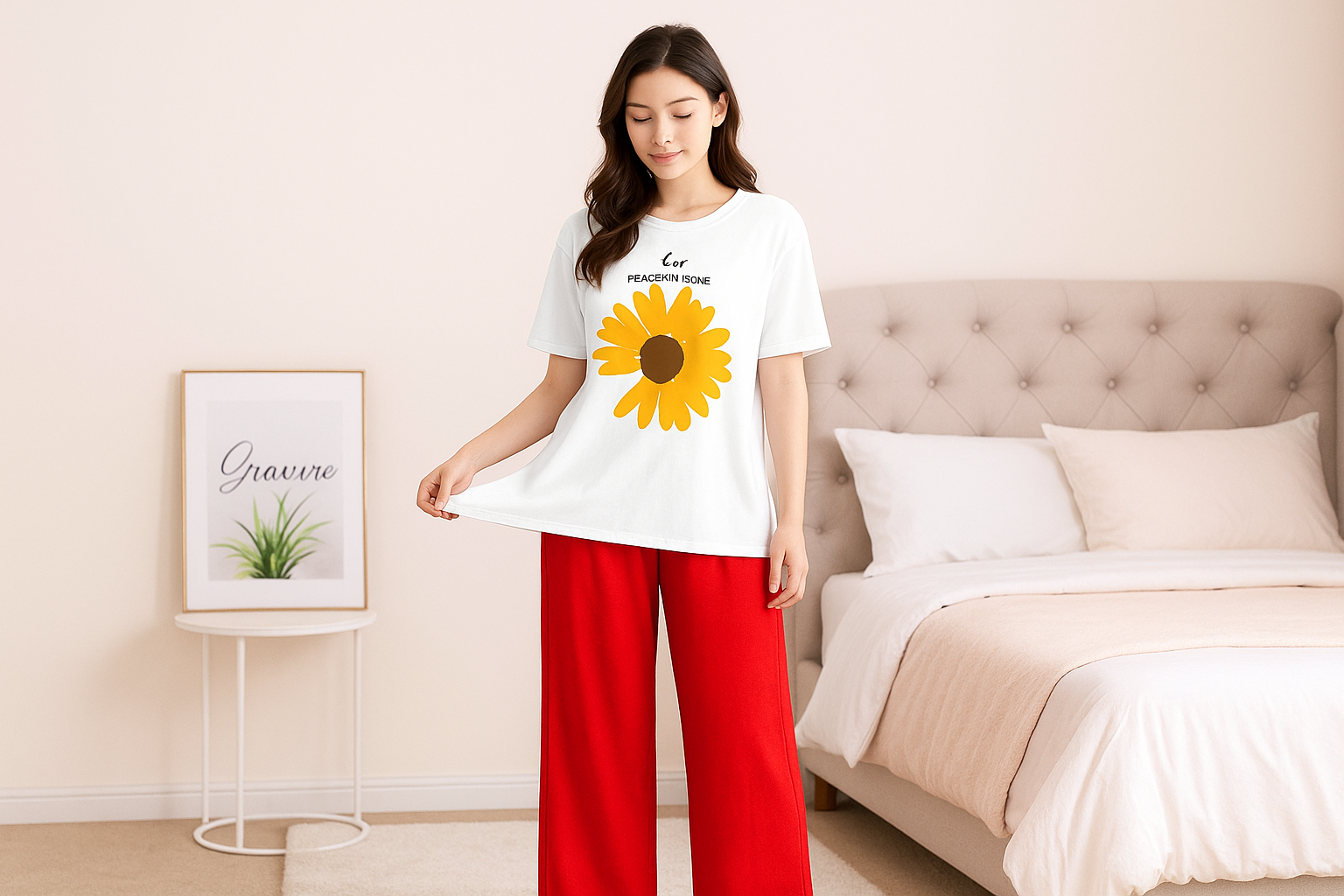 Cute White Winni The Pooh Printed Night Suit