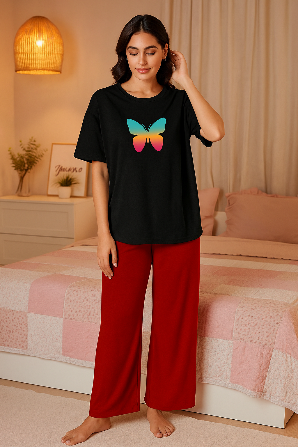 Cute Black Winni The Pooh Printed Night Suit