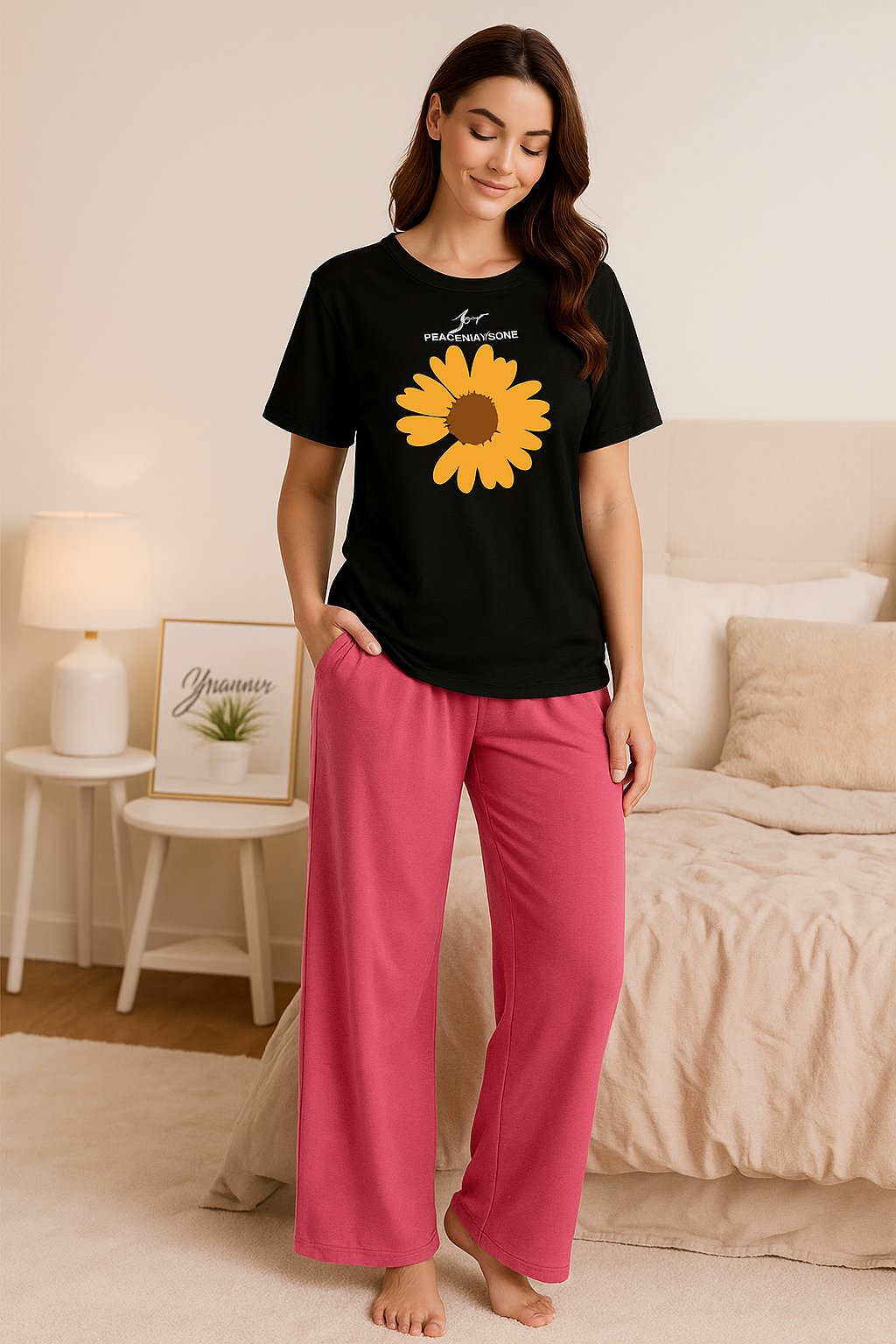 Cute Black Winni The Pooh Printed Night Suit