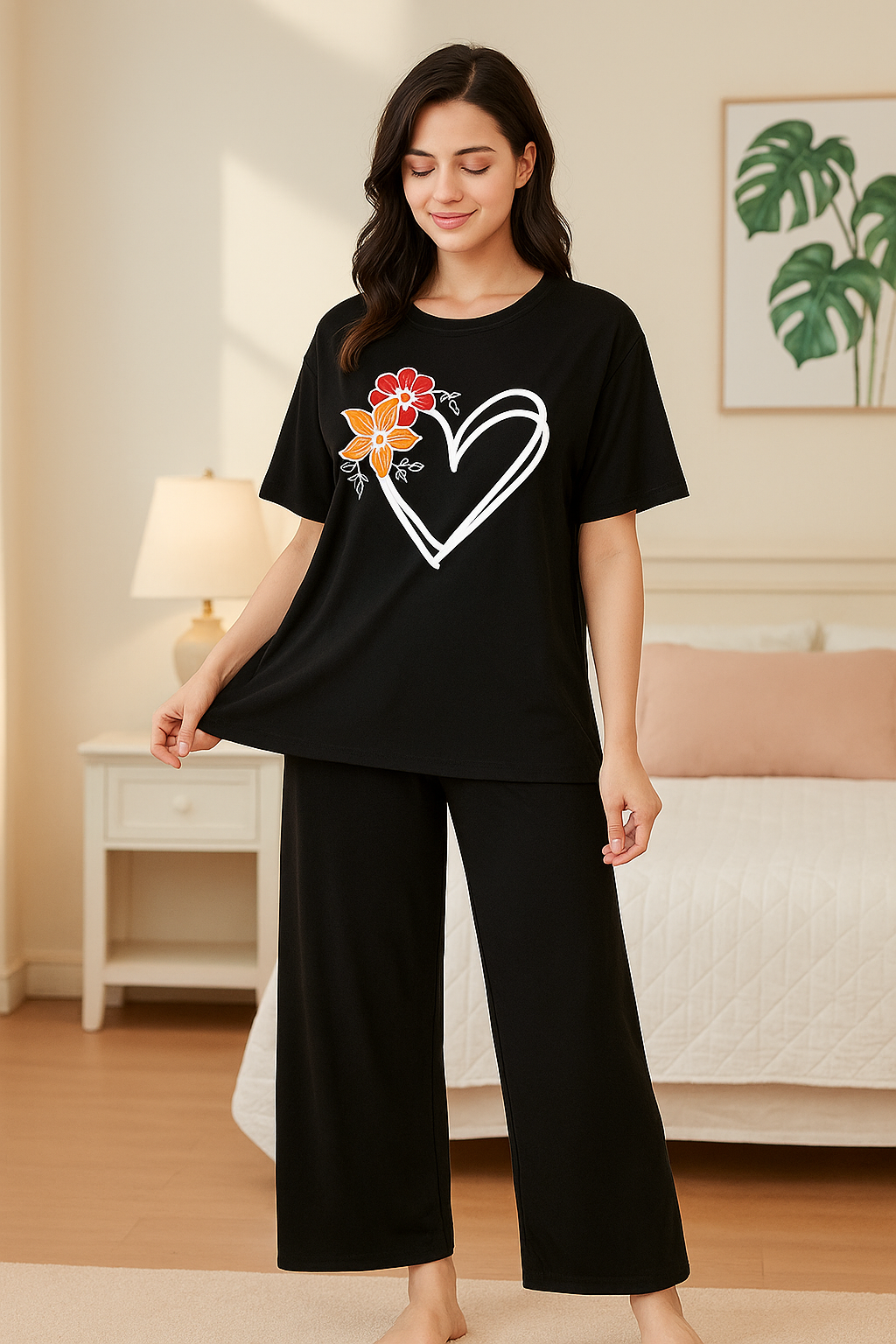 Cute Black Winni The Pooh Printed Night Suit