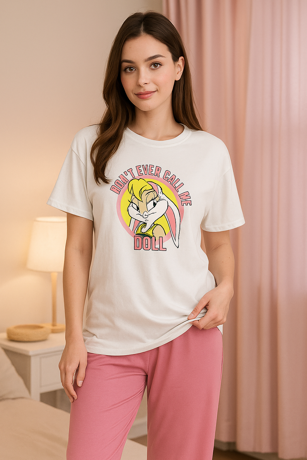 Cute White Winni The Pooh Printed Night Suit