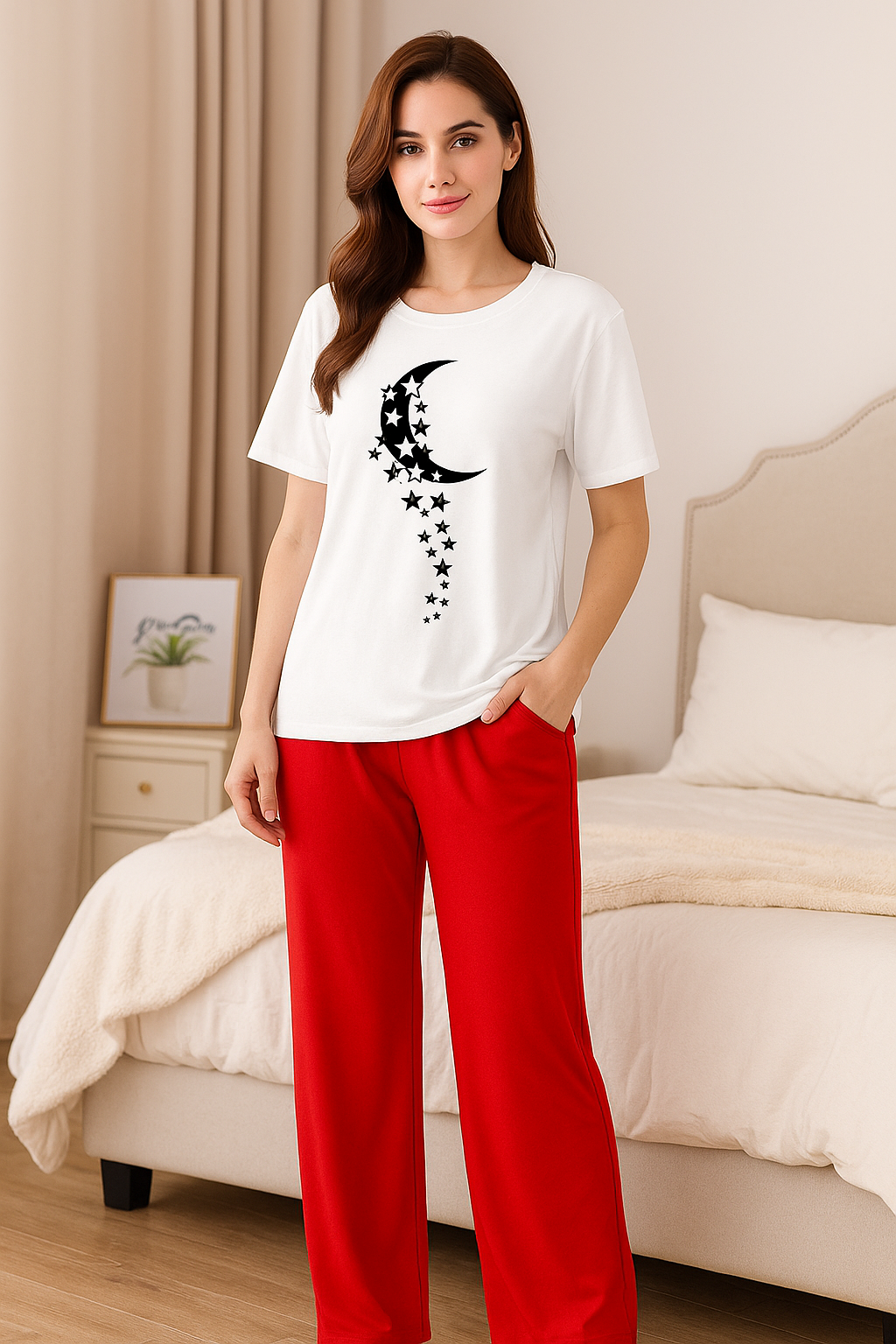 Cute White Winni The Pooh Printed Night Suit