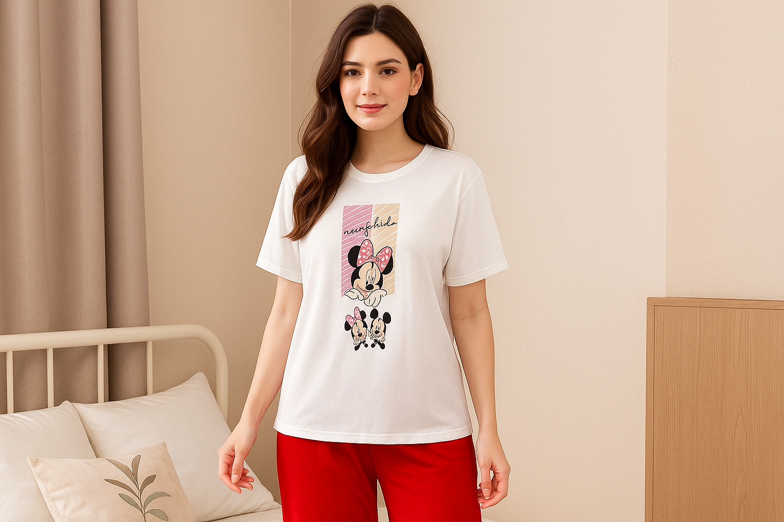Cute White Winni The Pooh Printed Night Suit