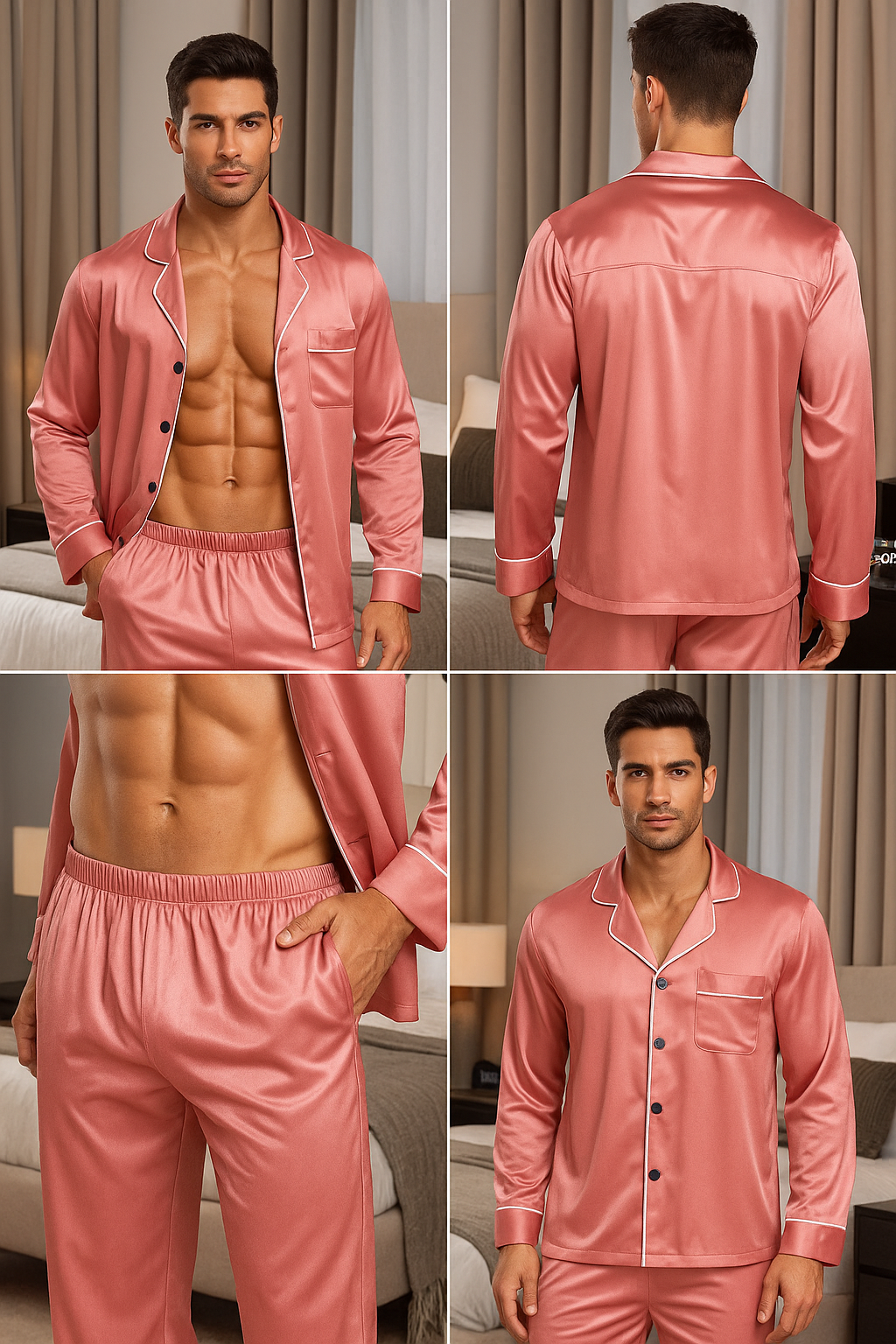 Men's Silk NIght Suit - Pink