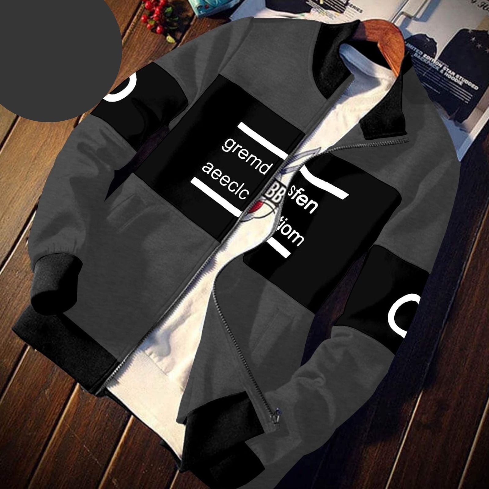Bomber Jacket -Charcoal & Black