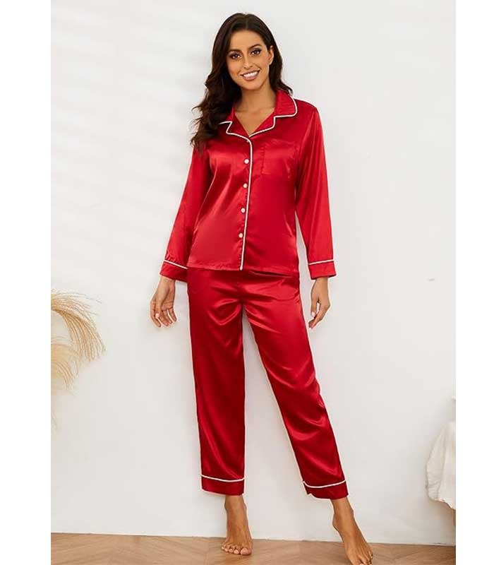 Couple Silk Night Suit - Red