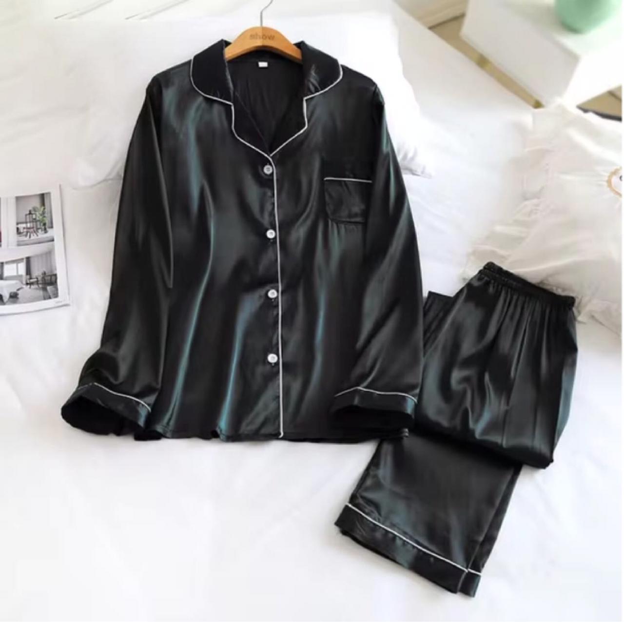Men's Silk Night Suit - Black