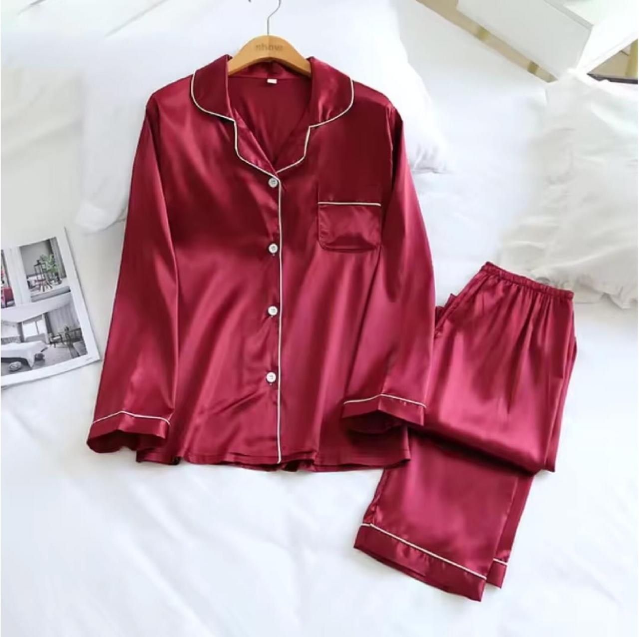 Men's Silk Night Suit - Maroon