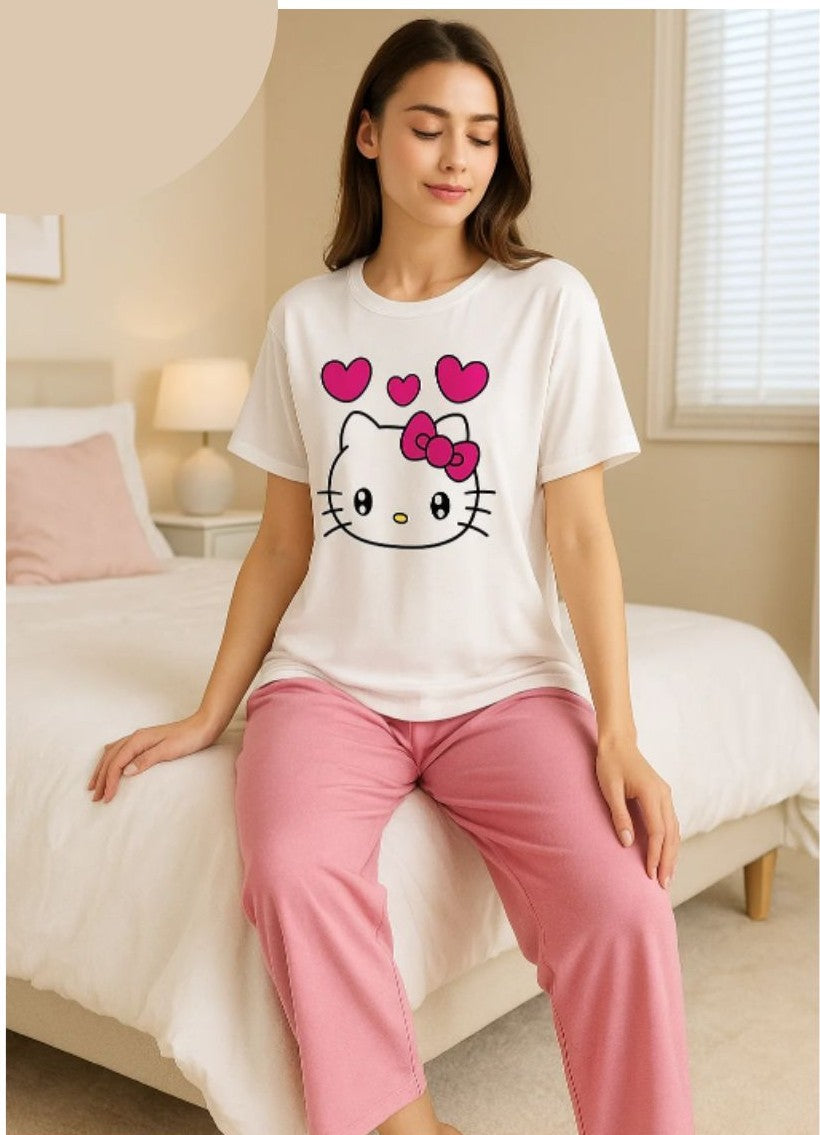 Cute White Winni The Pooh Printed Night Suit