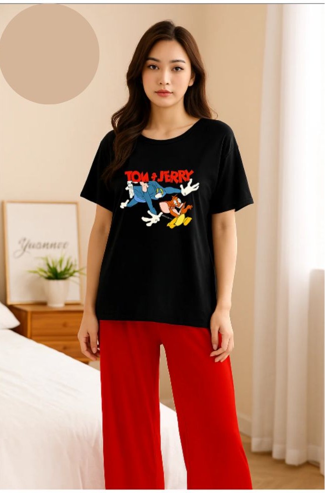 Cute Black Winni The Pooh Printed Night Suit