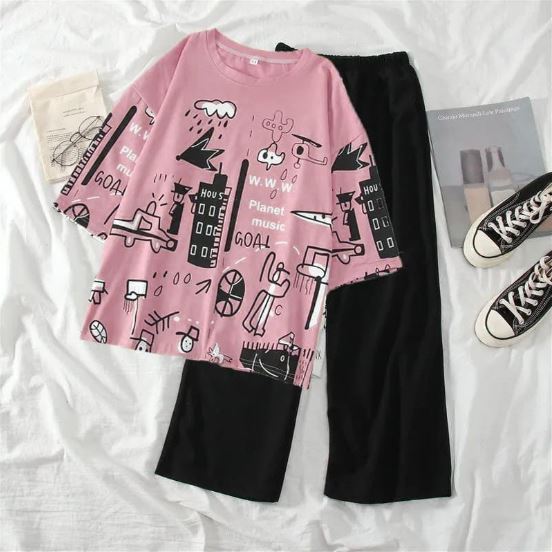 Cute pink Winni The Pooh Printed Night Suit