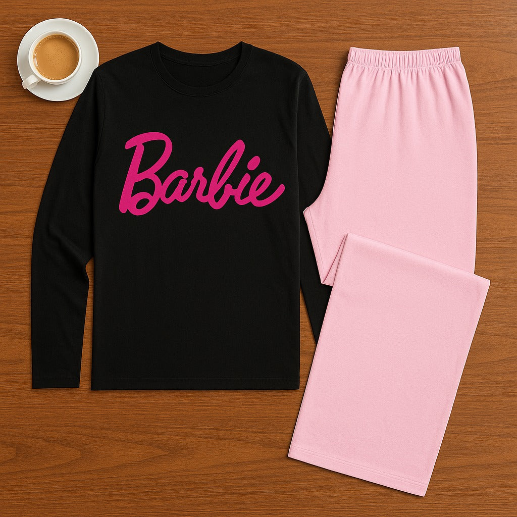 Kids Full sleeves Black Barbie Light Pink Trouser
