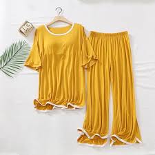 Women’s Mustard Yellow Ruffle Trim Loungewear Set