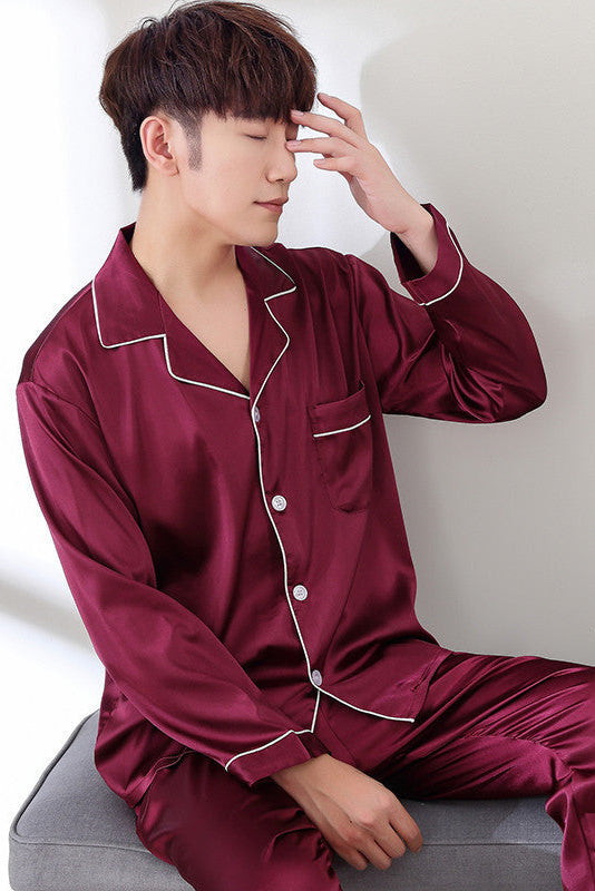 Men's Silk Night Suit - Maroon